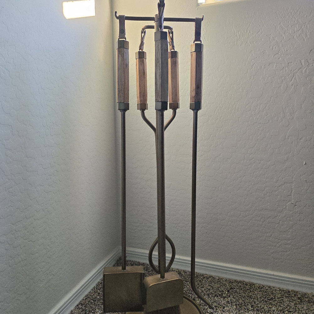 Pottery Barn Fireplace Tool Set in Brown and Black